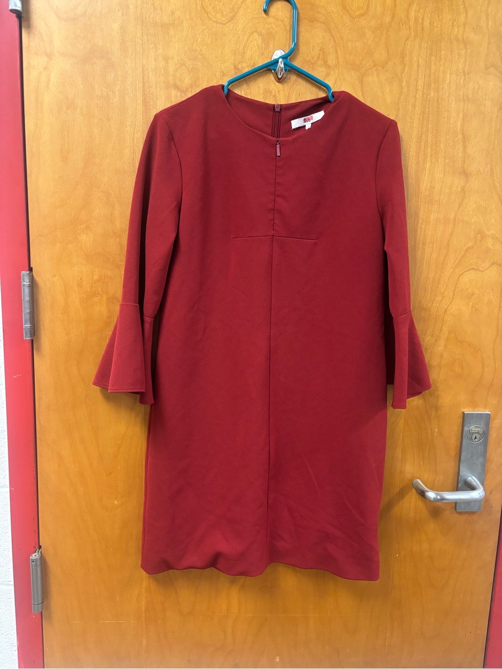 Tibi Burgundy Shift Dress with Bell Sleeves